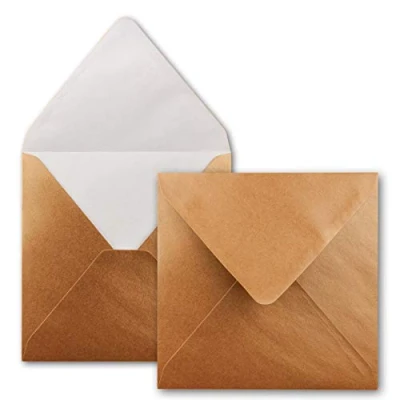 Imagen de FarbenFroh Sobres cuadrados (25 unidades, 15,5 x cm, sin ventana, con adhesivo húmedo, para tarjetas de invitación boda, cumpleaños y más), color cobre metálico