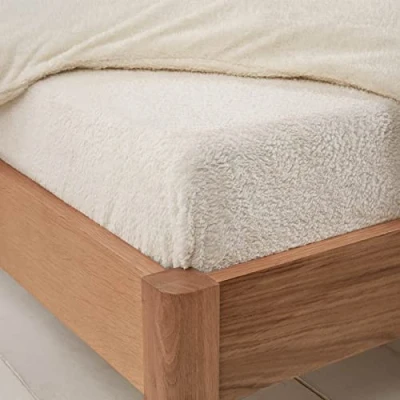Imagen de Brentfords Sábana Bajera Ajustable de Forro Polar, térmica, cálida, Suave, Lujo, Color Beige Crema, tamaño Super King