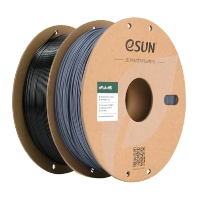 Imagen de eSUN PLA+ Filamento 1.75mm, de Alta Velocidad Precisión Dimensional +/ 0.03mm, 1KG por Carrete, 2 Carretes para Impresoras Velocidad,Negro y Gris