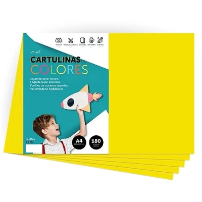Imagen de Cartulina de Colores, A4 Colores Intensos, Hojas 180gr para Manualidades, Imprimir tus Documentos y Diseños Creativos, Folios · m office (50 hojas, amarillo fuerte)