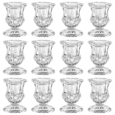 Imagen de Belle Vous Candelabros para Velas Ahusados (Pack de 12) 4,7 cm Ancho x 6,3 Alto Portavelas Cristal Decorar en Casa, Bodas, Centros Mesa, Regalos, Aromaterapia