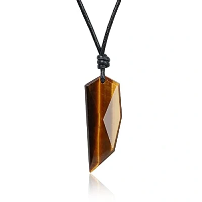Imagen de COAI Collar de Cuero Negro Genuino con Colgante Diente Lobo Ojo Tigre Piedra Natural para Hombres y Mujeres