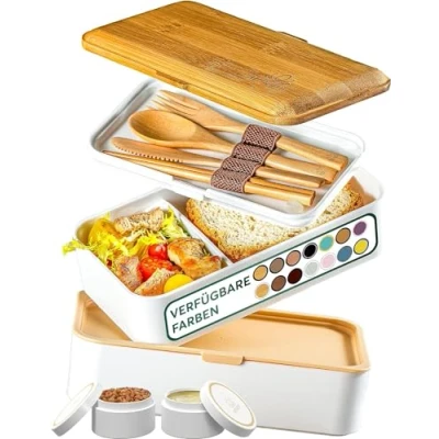 Imagen de Umami Fiambrera Para Comida De Trabajo, Bento Lunch Box Japonés, Con 4 Compartimentos, Cubiertos, Recipientes Salsa, Caja Almuerzo Sin BPA, Apta Microondas, Porta Alimentos 100% Hermética