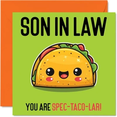 Imagen de tarjetas de cumpleaños para yerno, Spec Taco lar, divertida tarjeta feliz yerno mamá, suegro, regalos hijo, felicitación broma 145 mm x