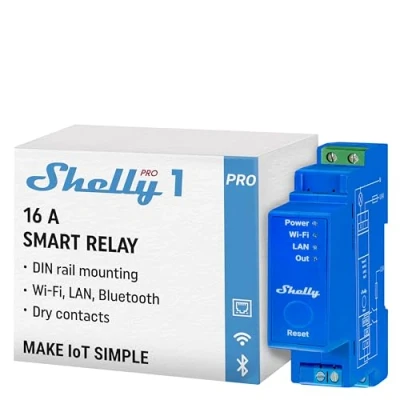 Imagen de Shelly Pro 1, Smart Relé Interruptor Con 1 Canal Inalámbrico &amp; Bluetooth, Automatización Del Hogar, Compatible Alexa Google Home, iOS Android App, Control Remoto, Contactos Secos