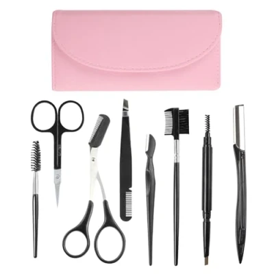 Imagen de maquinilla de afeitar cejas,kit cejas 8 en 1,maquinilla multiusos para mujeres,que incluye afeitar,tijeras,pinzas,cepillo cejas,exquisita bolsa almacenamiento