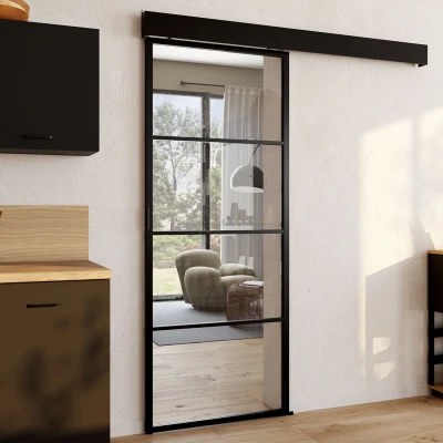 Imagen de Kit de puerta corredera cristal templado 83 cm en metal + MDF con riel y fijaciones IDMarket