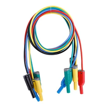 Imagen de 5pcs 3.3ft P1050 1 4mm Plomo de prueba Banana Plug Safety Cable silicona suave Pila 14AWG para multímetro
