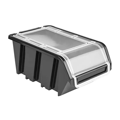 Imagen de 10 cajas apilables con tapa para taller, 160 x 230 12 cm, color negro,