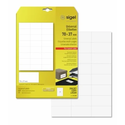 Imagen de SIGEL LA138 Etiquetas universales (Ink/Laser/Copy), 70x37 mm (A4), 600 Et.=25 hojas