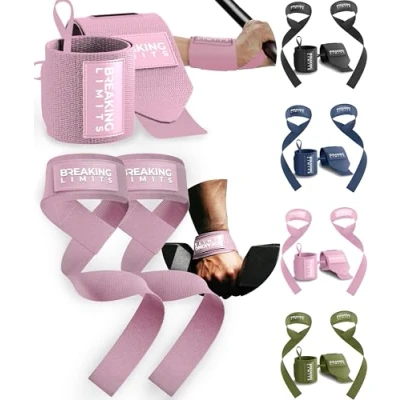 Imagen de Breaking Limits Muñequeras para gimnasio levantamiento de pesas, correas peso muerto, muñeca hombres y mujeres,