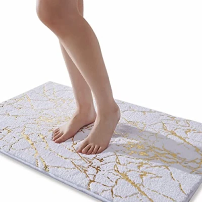 Imagen de Alfombrilla de baño antideslizante lavable, alfombra baño, decoración dorada, accesorios microfibra suave, absorbente, para bañera, 60x90 cm