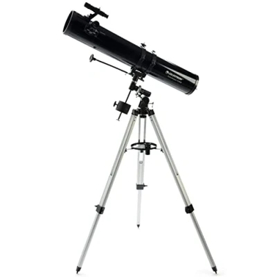Imagen de Celestron 21045 PowerSeeker 114EQ Telescopio Reflector Que Incluye Dos oculares, Lente Barlow, trípode Ajustable en Altura y Bandeja de Accesorios Lujo, Negro