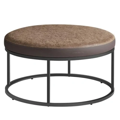 Imagen de SONGMICS HOME Luiz Colección Mesa de Centro Redonda, Salón, Tablero Reversible, Auxiliar, Taburete, Minimalista, Marco Acero, Carga 300 kg, para Marrón Nogal LOM078K01