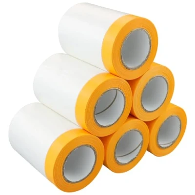 Imagen de 6 rollos de cinta adhesiva con lámina 55 cm x 20 m, transparente recubrimiento dorado, pintor para protección contra el polvo, autoadhesiva, resistente a los