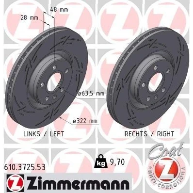 Imagen de ZIMMERMANN Disco de freno VOLVO: XC40, XC60 II, V60 II 28mm 6/5 5Taladro(s) 108mm ventilación interna, ranurado revestido 610.3725.53 31423724