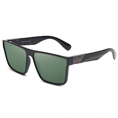 Imagen de JIM HALO Retro Gafas de Sol Polarizadas Hombres Mujeres, Flat Top Cuadrado Conducir UV400 Negro Verde