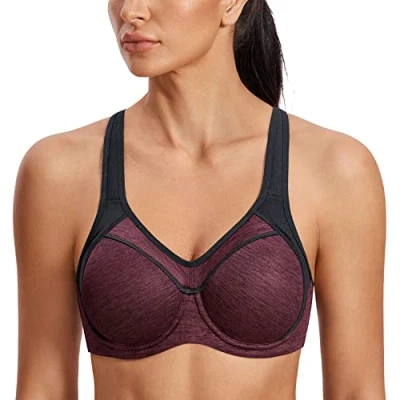 Imagen de SYROKAN Sujetador Deportivo Alto Impacto con Aros y Forro Ligero para Mujer Brezo Rojo Oscuro 100C