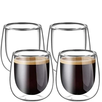 Imagen de glastal 4 * 100ml (4oz) Tazas de Café Cristal, Vasos Espresso Doble Pared Transparente,Tazas Vidrio Borosilicato para Té,