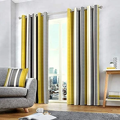 Imagen de Fusion Cojín de Rayas Whitworth, 100% algodón, Forro: 52% poliéster y 48% algodón., Ocre, Curtains: 66&quot; Width x 72&quot; Drop (168 183cm)
