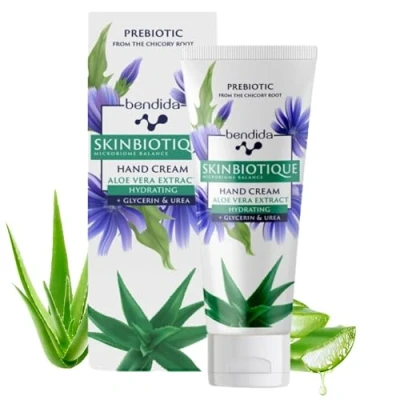 Imagen de Bendida Skinbiotique Crema de manos con extracto aloe vera + glicerina hidratante para piel áspera y dañada cuidado suave secas estresada, 50 ml
