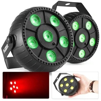Imagen de Beamz PLP10 Pack de 2 Focos LED con Batería Incorporada 6 leds vatios RGB, Espectáculo Luz, Luz LED, Incluye Mando a Distancia, Modo Automático, Puerto USB carga, Ideal para DJ y eventos