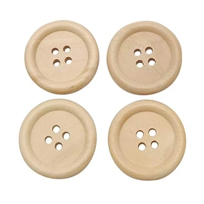 Imagen de Chenkou Craft botones redondos de madera natural 25 mm, 40 unidades, 4 agujeros, costura, mm