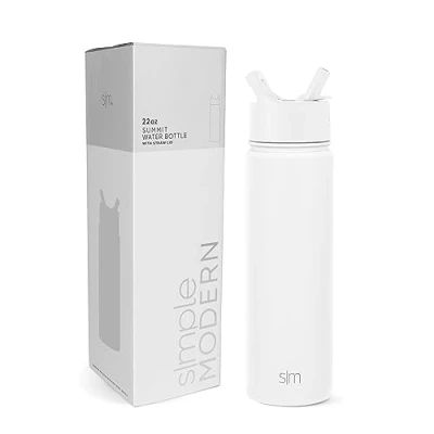 Imagen de Simple Modern Botella Agua Acero Inoxidable con Pajita Térmica Aislada para Deportes Gimnasio Summit 650ml Winter White