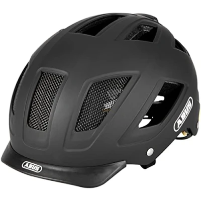 Imagen de ABUS casco urbano Hyban 2.0 MIPS de bicicleta para uso diario con luz trasera, carcasa dura ABS, protección contra impactos hombres y mujeres negro mate, talla L