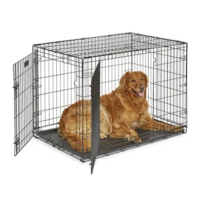 Imagen de MidWest Homes for Pets iCrate modelo 1542DDU Jaula para perros recién óptimizada, con doble puerta, bandeja a prueba de fugas, patas protectoras longitud 106,68 cm, color negro