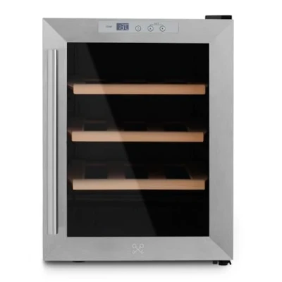 Imagen de Les Petits Champs Vinoteca 12 botellas CAVS12, Capacidad 31L, Puertas de acero inoxidable, Ajuste temperatura 11C a 18C, Sistema termoeléctrico, Iluminación LED, Anti UV, 3 estantes
