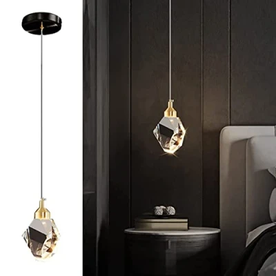 Imagen de Luz Colgante De Cristal Moderno, LED 3 Colores, Para Isla Cocina Dormitorio Sala Estar Iluminación Del Comedor (Negro)