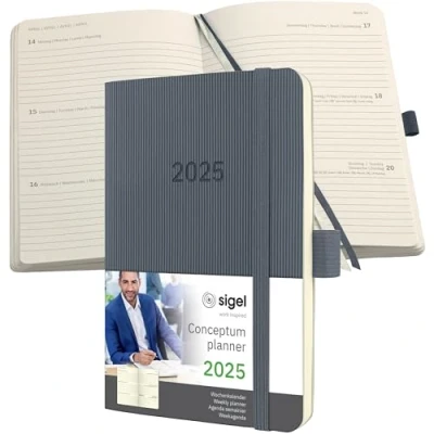 Imagen de SIGEL C2537 Conceptum Agenda semanal 2025, aprox. A6, gris oscuro, tapa blanda, dos páginas = una semana, 176