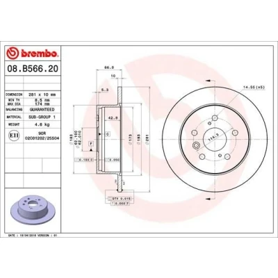 Imagen de BREMBO 08.B566.21 Disco de freno 281 10 5 macizo revestido