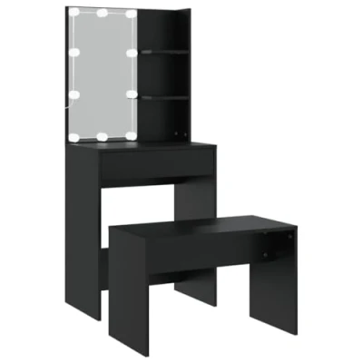 Imagen de vidaXL Juego de tocador con LED Madera contrachapada Negro