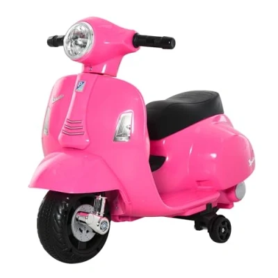 Imagen de Moto Eléctrica Vespa para Niños de 18 36 Meses Batería 6V con Faro Bocina y 4 Ruedas Motocicleta Infantil Licencia 66,5x38x52 cm Rosa Claro