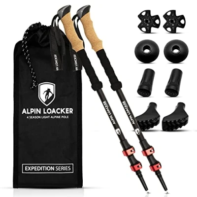 Imagen de Alpin Loacker Bastones Trekking Telescopicos Carbono o Aluminio Ligero Palos Senderismo Extensible Altura Regulable: Poles Montaña, Nordic Walking, Trail Running Asfalto, Rojo