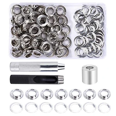 Imagen de Kit de Herramienta Ojetes, Montaje Arandela y 12mm 100 Sets Ojetes Arandelas con Caja Almacenaje para Toldos Lona Cuero Cortinas