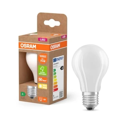 Imagen de OSRAM Lámpara LED Superstar Classic A 75 con forma de bombilla clásica vidrio esmerilado, 5 W, 1055 lm, casquillo E27, 2700 K para luz blanca cálida, EEK A, 60 mm diámetro.