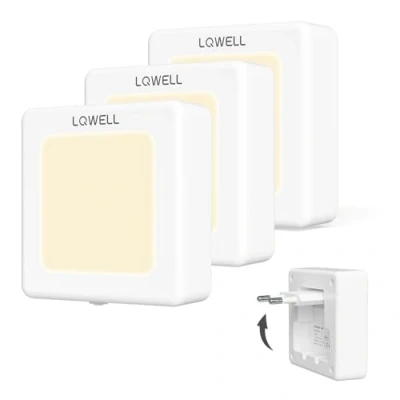 Imagen de LQWELL® LÁMpara de Noche Plegable con Sensor Crepuscular, Brillo Ajustable, Luz Enchufe AutomÁTica, OrientaciÓN Blanca CÁLida (Blanco, 3 Piezas)