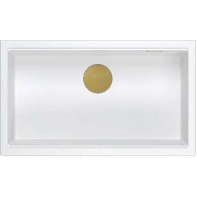 Imagen de QUADRON fregadero de granito un seno cocina tamaño 55 x 42 22,5 cm color: negro y dorado DAVID 50 1 moderno con sifón manual