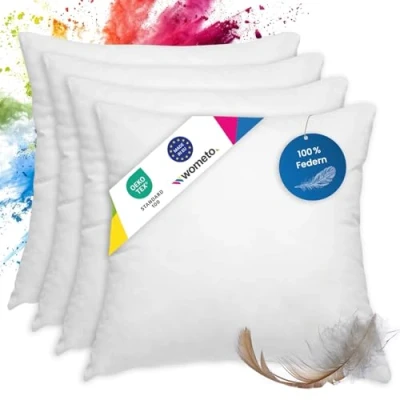 Imagen de wometo OekoTex Juego de 4 almohadas plumas (100% plumas, 60 x 800 g, algodón, unidades), color blanco