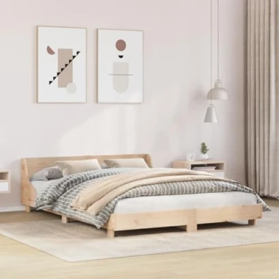 Imagen de vidaXL Estructura de Cama con cabecero Madera Maciza Pino 135x190 cm, Muebles Dormitorio, somier, Marco Cama, Base
