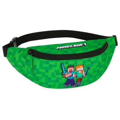 Imagen de Minecraft Set Riñoneras con Correa Ajustable, Bolso de Viaje para Niños (Verde/Negro)