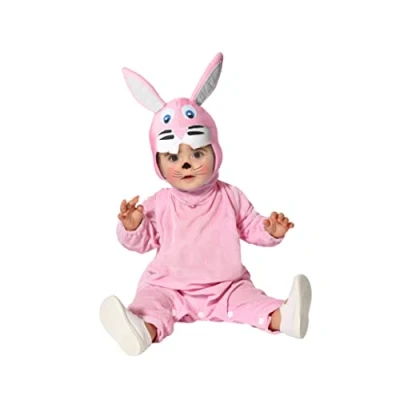 Imagen de Atosa Disfraz de Conejo Rosa para Bebé Conjunto Completo Unisex con Orejas, Gorro y Mono Cómodo Lavable a Máquina Drisfraces Infantiles Ideales Carnaval Halloween Talla 12 24 meses