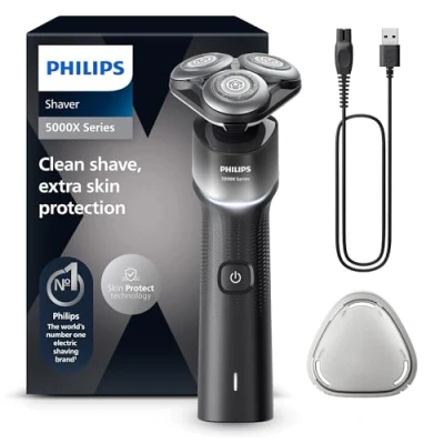 Imagen de Philips Serie X5000 Afeitadora Eléctrica Hombre, Máquina de Afeitar Barba, 27 cuchillas, Cuida la piel, Cabezal flexible 360º, 50min uso, En Seco y Húmedo, Recargable, X5004/00, Plata