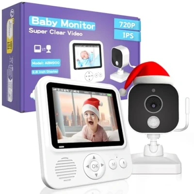 Imagen de OBVHNUA Cámara para Bebés de 2,8 Pulgadas, Monitor Video LCD IPS 720P, 2000 mAh, USB C, Visión Nocturna, Zoom, Comunicación Bidireccional VOX, Sensor Temperatura, 8 Canciones Cuna