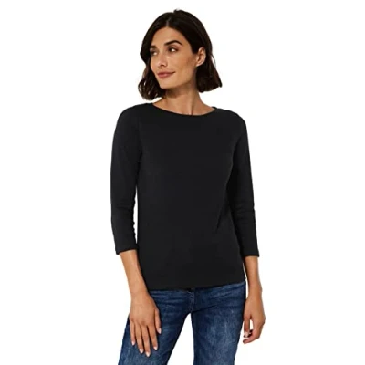 Imagen de Cecil 317389 Basic Boatneck Camiseta, Negro, S para Mujer