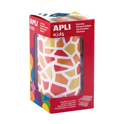 Imagen de APLI Kids 19504 Rollo de gomets con formas mosaicos; colores rojo, naranja y amarillo; adhesivo removible