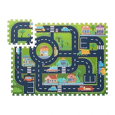 Imagen de Relaxdays Tappeto gioco Puzzle con strade e città Alfombra Puzle Calles, Colchoneta Juego 12 Piezas, Libre de Tóxicos, Suelo Bebé Goma EVA, 114x86cm, Multicolor, Gomaespuma, 114x86 cm